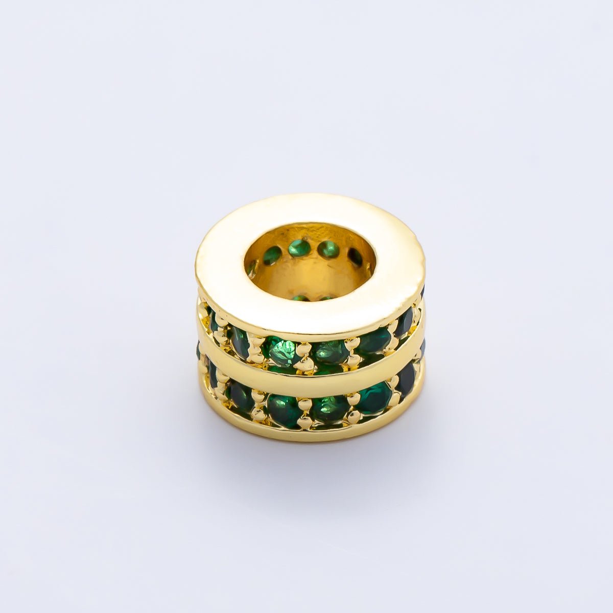 16K Gold Filled 8.7mm Double Lined Micro Paved CZ Birthstone Rondelle Bead | Beads-00400 ~ Beads-00411