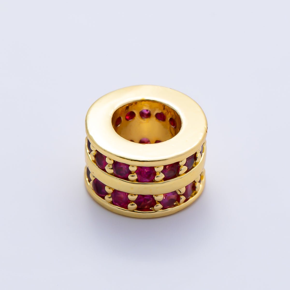 16K Gold Filled 8.7mm Double Lined Micro Paved CZ Birthstone Rondelle Bead | Beads-00400 ~ Beads-00411