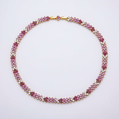 16K Gold Filled 8.7mm Pink Clear Gradient Motif Panther Tennis Chain 17 Inch Adjustable Necklace | WA-04681