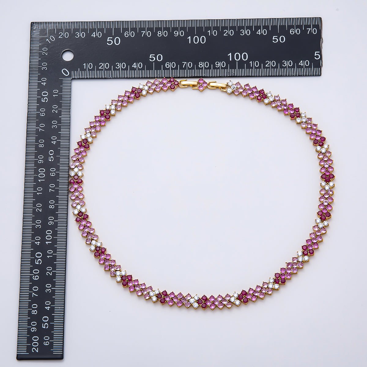 16K Gold Filled 8.7mm Pink Clear Gradient Motif Panther Tennis Chain 17 Inch Adjustable Necklace | WA-04681
