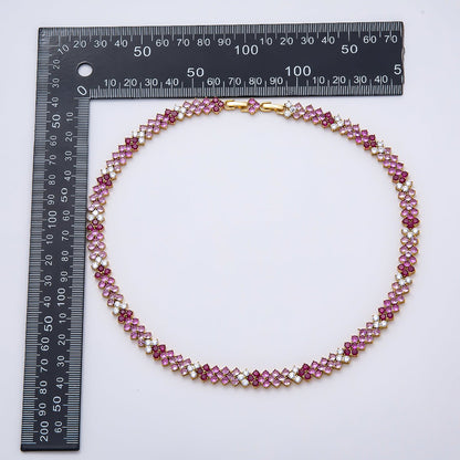 16K Gold Filled 8.7mm Pink Clear Gradient Motif Panther Tennis Chain 17 Inch Adjustable Necklace | WA-04681