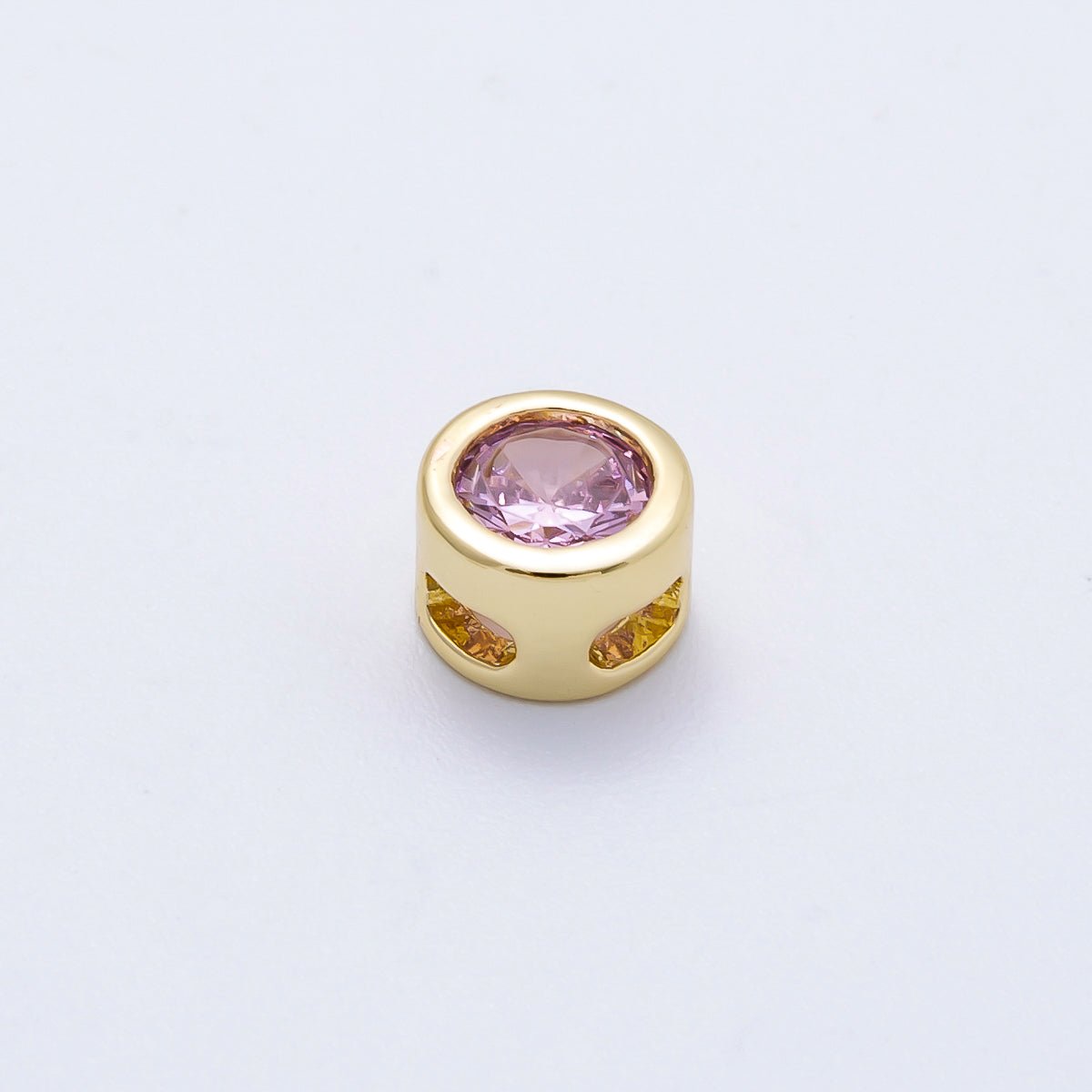 16K Gold Filled 8mm Round Bezel Birthstone Bead Set | Beads-00278 ~ Beads-00289