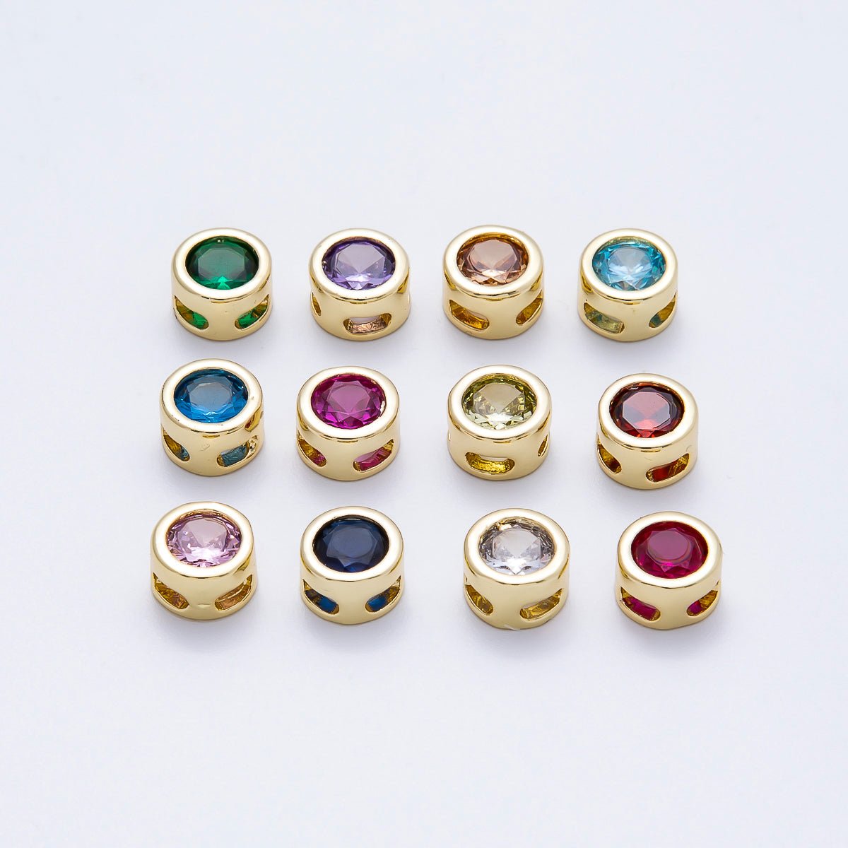 16K Gold Filled 8mm Round Bezel Birthstone Bead Set | Beads-00278 ~ Beads-00289