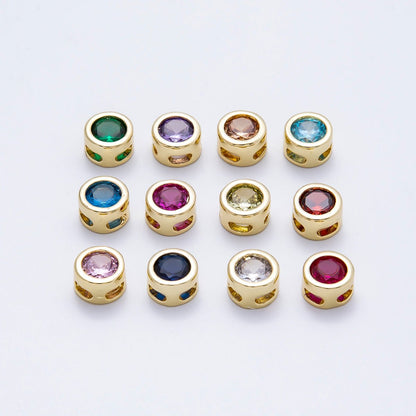 16K Gold Filled 8mm Round Bezel Birthstone Bead Set | Beads-00278 ~ Beads-00289