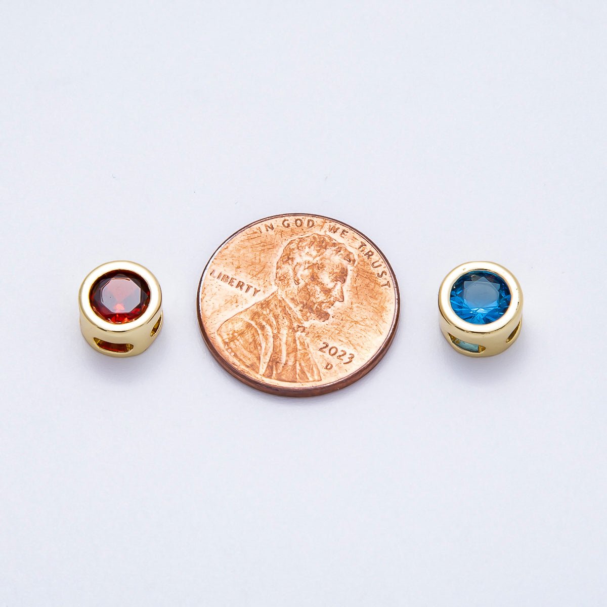 16K Gold Filled 8mm Round Bezel Birthstone Bead Set | Beads-00278 ~ Beads-00289