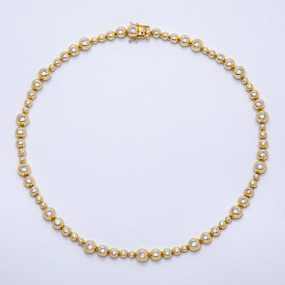 16K Gold Filled 8mm Clear CZ Round Graduated Bubble Ball Chain 17 Inch Necklace | WA-04248