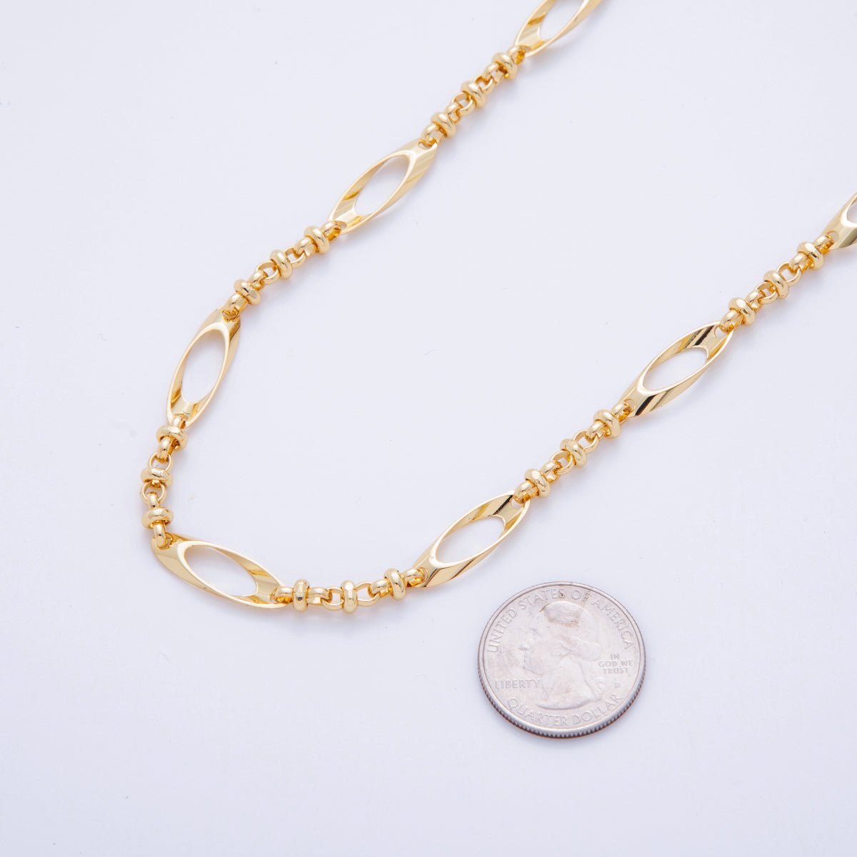 16K Gold Filled 8mm Geometric Curved Oblong Figure Eight Link Unfinished Chain by Yard | Roll-1566