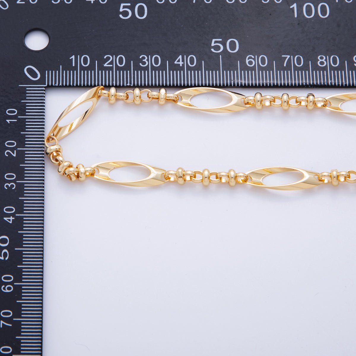 16K Gold Filled 8mm Geometric Curved Oblong Figure Eight Link Unfinished Chain by Yard | Roll-1566