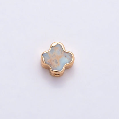 16K Gold Filled 8mm Light Blue Turquoise Gemstone Foil Clover Spacer Bead | Beads-00326