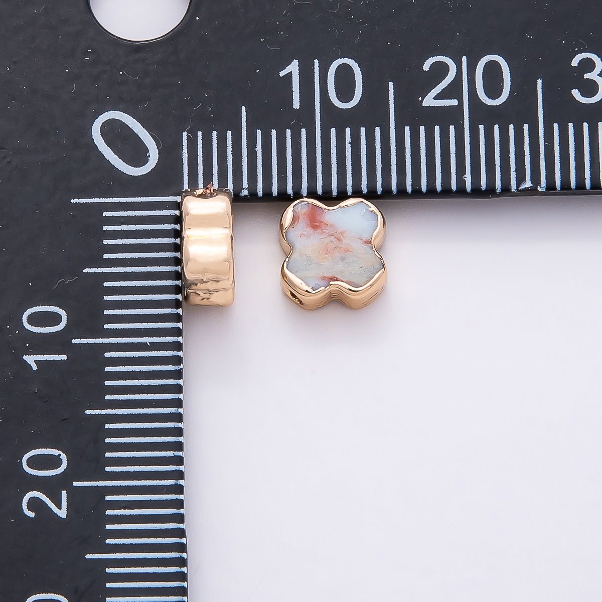 16K Gold Filled 8mm Light Blue Turquoise Gemstone Foil Clover Spacer Bead | Beads-00326