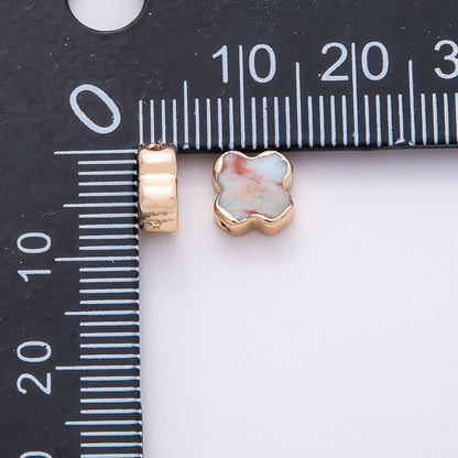 16K Gold Filled 8mm Light Blue Turquoise Gemstone Foil Clover Spacer Bead | Beads-00326