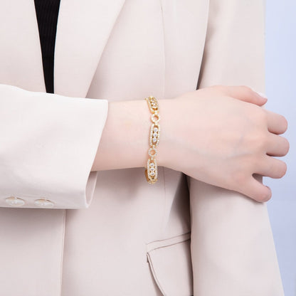16K Gold Filled 8mm Micro Paved CZ Round Paperclip Chain 7 Inch Bracelet | WA-04045