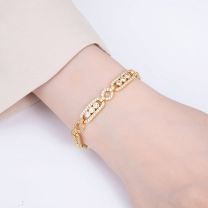 16K Gold Filled 8mm Micro Paved CZ Round Paperclip Chain 7 Inch Bracelet | WA-04045