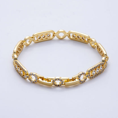16K Gold Filled 8mm Micro Paved CZ Round Paperclip Chain 7 Inch Bracelet | WA-04045