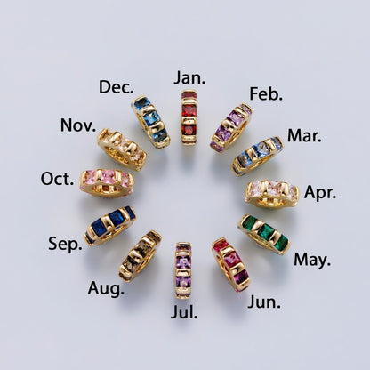 16K Gold Filled 8mm Personalized Birthstone Micro Paved Round CZ Rondelle Spacer Bead | Beads-00152 ~ Beads-00163