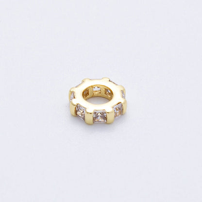 16K Gold Filled 8mm Personalized Birthstone Micro Paved Round CZ Rondelle Spacer Bead | Beads-00152 ~ Beads-00163