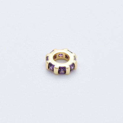 16K Gold Filled 8mm Personalized Birthstone Micro Paved Round CZ Rondelle Spacer Bead | Beads-00152 ~ Beads-00163