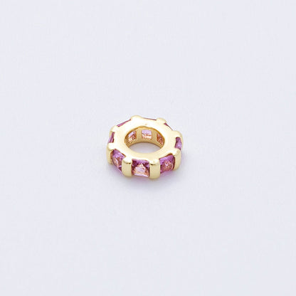 16K Gold Filled 8mm Personalized Birthstone Micro Paved Round CZ Rondelle Spacer Bead | Beads-00152 ~ Beads-00163