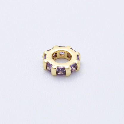 16K Gold Filled 8mm Personalized Birthstone Micro Paved Round CZ Rondelle Spacer Bead | Beads-00152 ~ Beads-00163