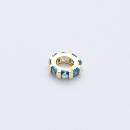 16K Gold Filled 8mm Personalized Birthstone Micro Paved Round CZ Rondelle Spacer Bead | Beads-00152 ~ Beads-00163