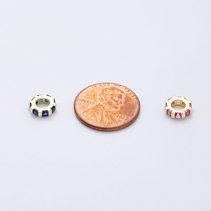 16K Gold Filled 8mm Personalized Birthstone Micro Paved Round CZ Rondelle Spacer Bead | Beads-00152 ~ Beads-00163