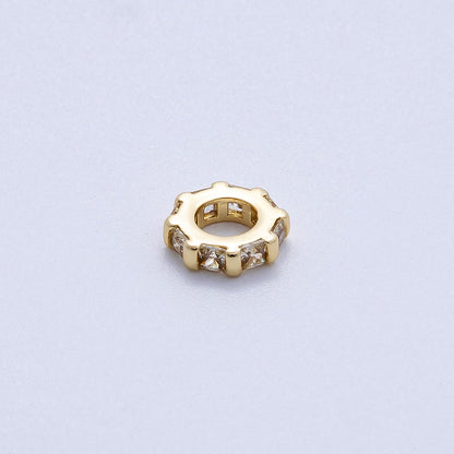 16K Gold Filled 8mm Personalized Birthstone Micro Paved Round CZ Rondelle Spacer Bead | Beads-00152 ~ Beads-00163