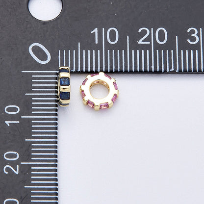 16K Gold Filled 8mm Personalized Birthstone Micro Paved Round CZ Rondelle Spacer Bead | Beads-00152 ~ Beads-00163