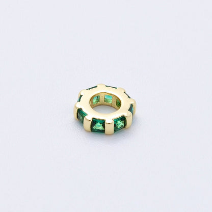 16K Gold Filled 8mm Personalized Birthstone Micro Paved Round CZ Rondelle Spacer Bead | Beads-00152 ~ Beads-00163