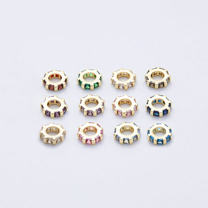16K Gold Filled 8mm Personalized Birthstone Micro Paved Round CZ Rondelle Spacer Bead | Beads-00152 ~ Beads-00163
