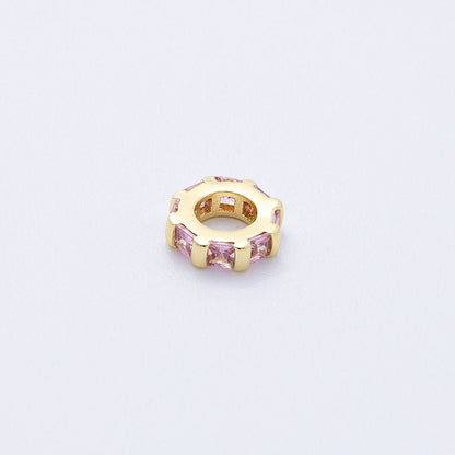 16K Gold Filled 8mm Personalized Birthstone Micro Paved Round CZ Rondelle Spacer Bead | Beads-00152 ~ Beads-00163