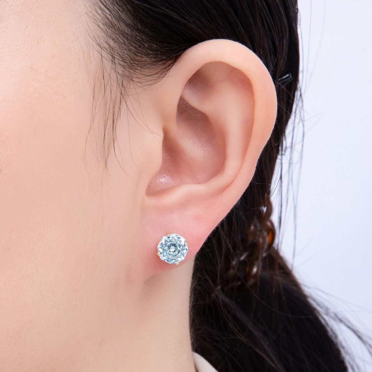 16K Gold Filled 8mm Pink, Blue Solitaire CZ Round Stud | Earrings-00239 Earrings-00240