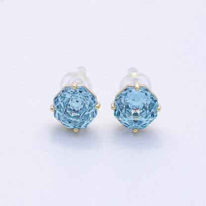16K Gold Filled 8mm Pink, Blue Solitaire CZ Round Stud | Earrings-00239 Earrings-00240