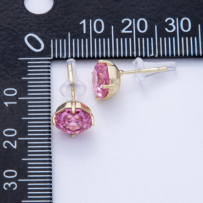 16K Gold Filled 8mm Pink, Blue Solitaire CZ Round Stud | Earrings-00239 Earrings-00240