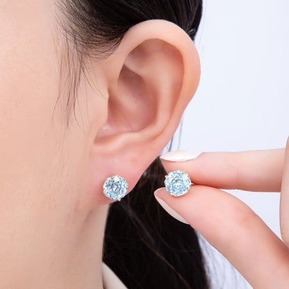 16K Gold Filled 8mm Pink, Blue Solitaire CZ Round Stud | Earrings-00239 Earrings-00240