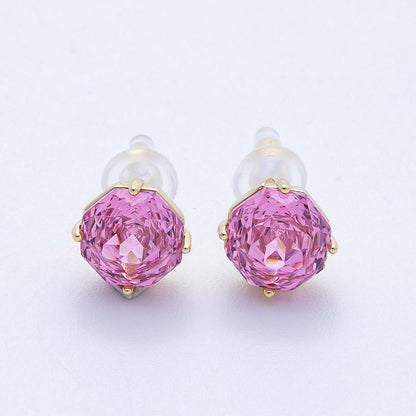 16K Gold Filled 8mm Pink, Blue Solitaire CZ Round Stud | Earrings-00239 Earrings-00240