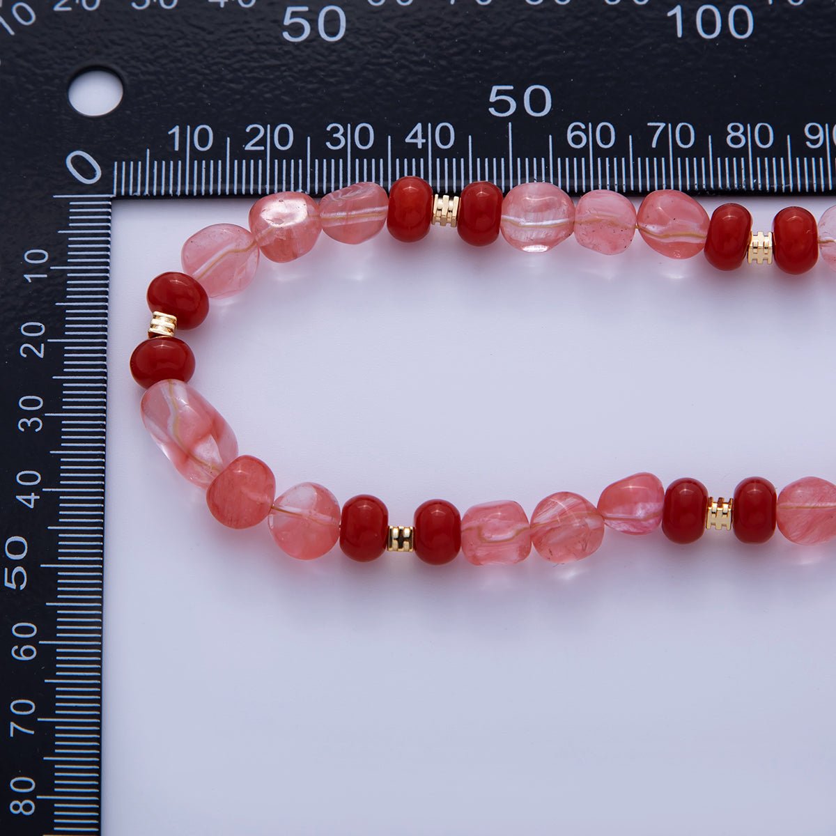 16K Gold Filled 8mm Red Quartz Carnelian Gemstone Pebble Rondelle Bead 17.5 Inch Handmade Necklace | WA-00019