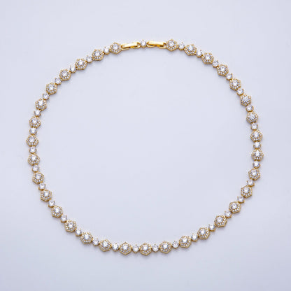 16K Gold Filled 8mm Round Hexagon Micro Paved CZ Tennis Chain 16.5 Inch Necklace | WA-04241