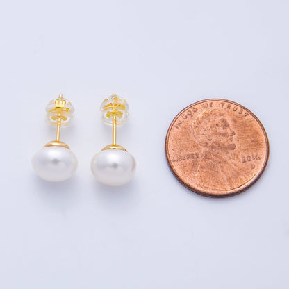 16K Gold Filled 8mm White Shell Pearl Button Minimalist Stud | Earrings-00218