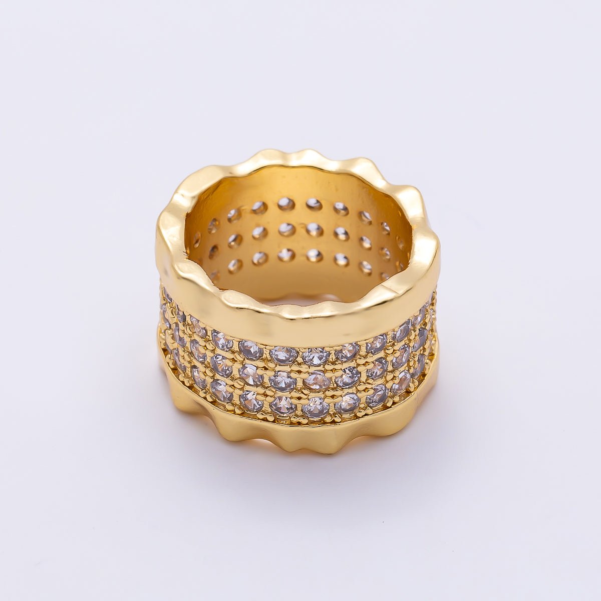 16K Gold Filled 16mm Micro Paved CZ Lined Molten Wavy Rondelle Bead | Beads-00533