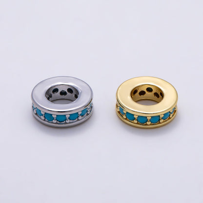 16K Gold Filled 9.5mm Turquoise Micro Paved Rondelle Bead in Gold &amp; Silver | Beads-00542 Beads-00543