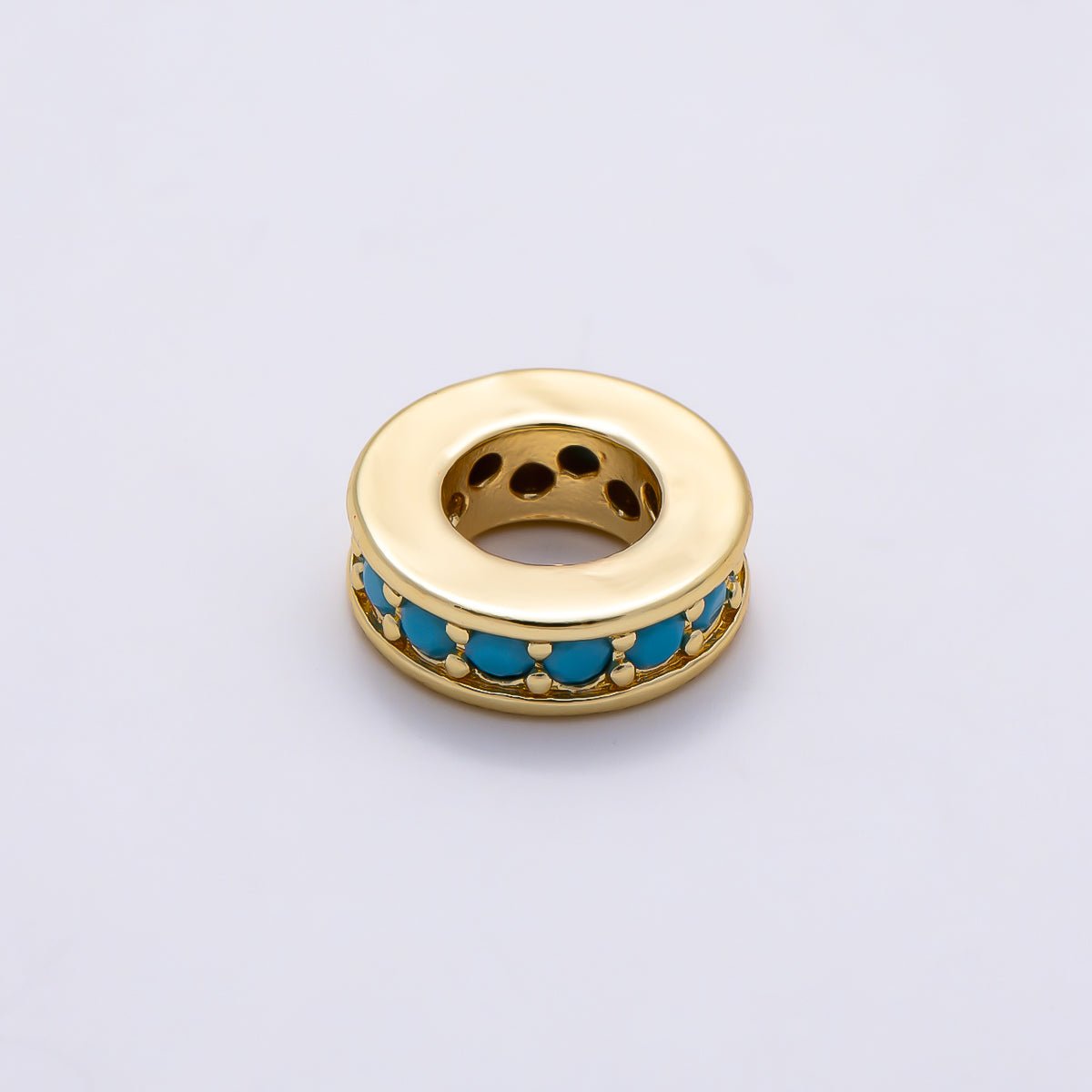 16K Gold Filled 9.5mm Turquoise Micro Paved Rondelle Bead in Gold &amp; Silver | Beads-00542 Beads-00543