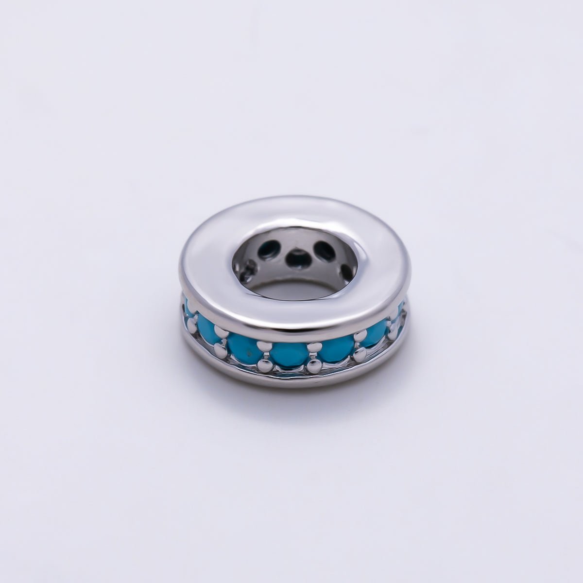 16K Gold Filled 9.5mm Turquoise Micro Paved Rondelle Bead in Gold &amp; Silver | Beads-00542 Beads-00543