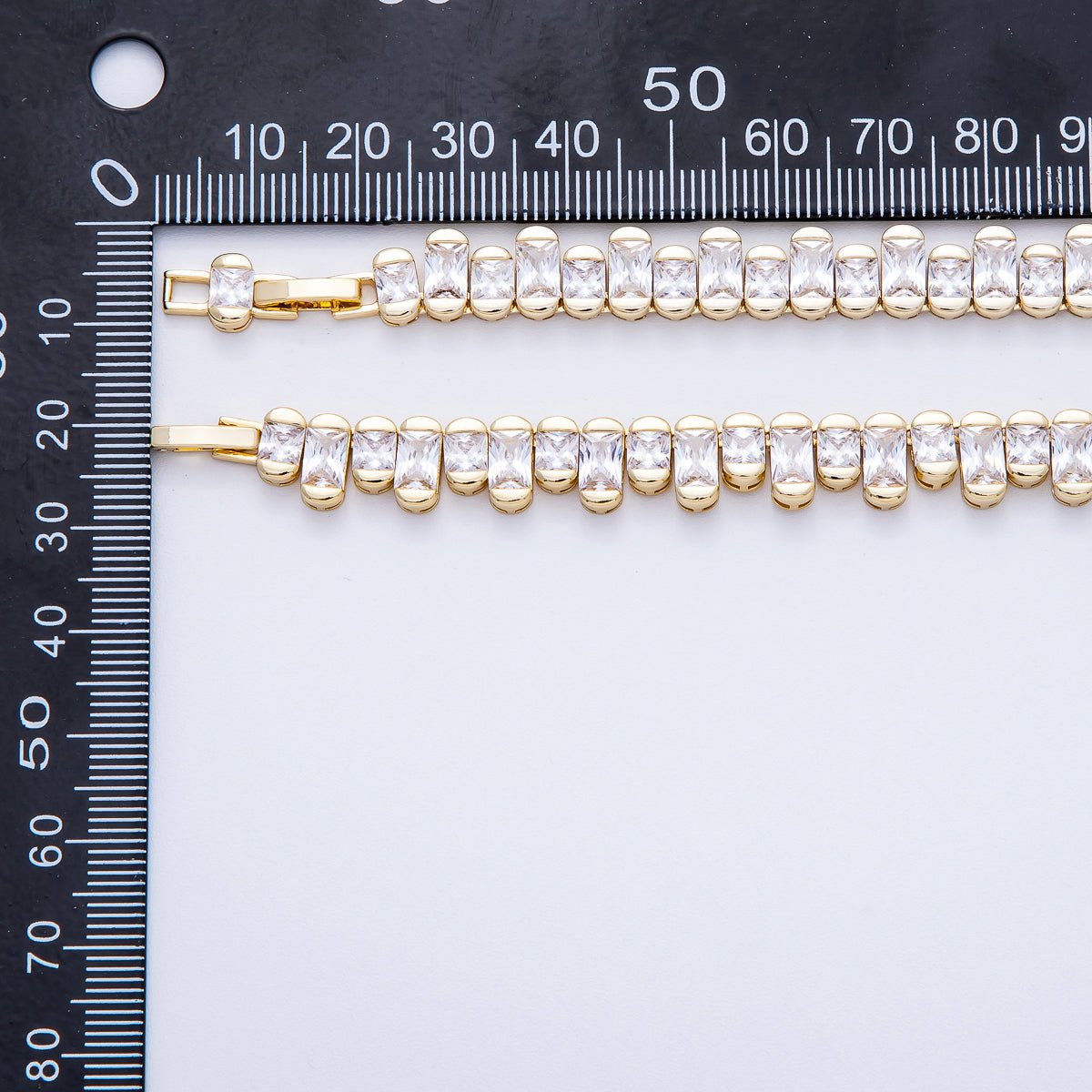 16K Gold Filled 9mm Clear CZ Gradient Baguette Tennis Chain 16 Inch Adjustable Necklace | WA-04238