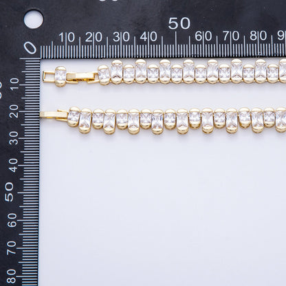 16K Gold Filled 9mm Clear CZ Gradient Baguette Tennis Chain 16 Inch Adjustable Necklace | WA-04238
