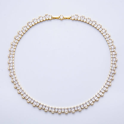 16K Gold Filled 9mm Clear CZ Gradient Baguette Tennis Chain 16 Inch Adjustable Necklace | WA-04238