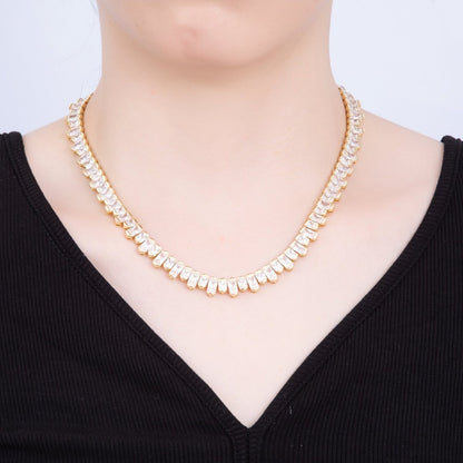16K Gold Filled 9mm Clear CZ Gradient Baguette Tennis Chain 16 Inch Adjustable Necklace | WA-04238