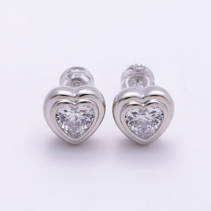 16K Gold Filled 9mm Clear CZ Love Heart Bezel Stud Earrings in Gold &amp; Silver | Earrings-00417 Earrings-00418