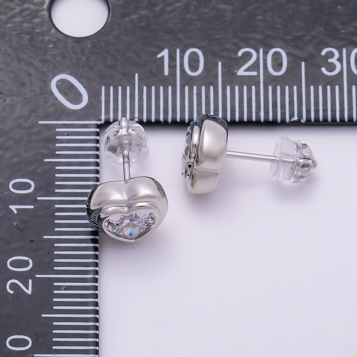 16K Gold Filled 9mm Clear CZ Love Heart Bezel Stud Earrings in Gold &amp; Silver | Earrings-00417 Earrings-00418