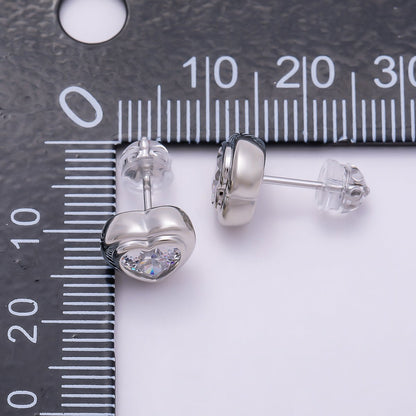 16K Gold Filled 9mm Clear CZ Love Heart Bezel Stud Earrings in Gold &amp; Silver | Earrings-00417 Earrings-00418