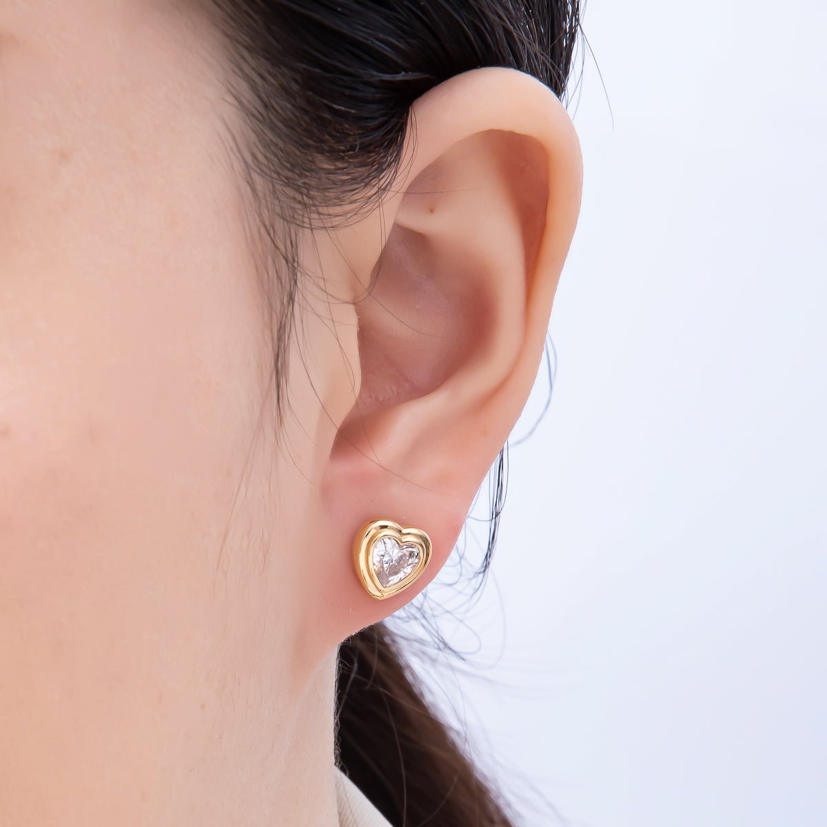 16K Gold Filled 9mm Clear CZ Love Heart Bezel Stud Earrings in Gold &amp; Silver | Earrings-00417 Earrings-00418